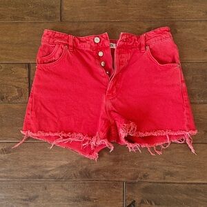 ROLLA'S Vibrant Red Frayed Jean Shorts